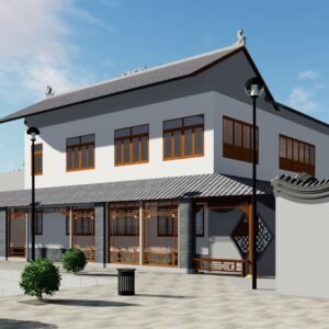 5.全套新中式民宿建筑CAD施工图+SU模型+效果图