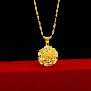 Gold Blooming Peony Pendant Necklace – 3D Sculpted Floral with Twisted Chain