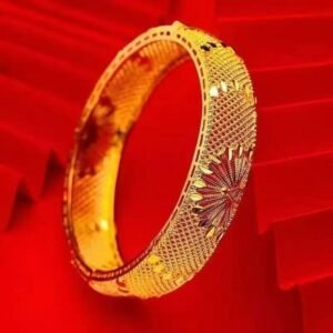Gold Hollow Fan Filigree Bangle – Sand Gold Wide Cuff with Sunburst & Mesh Pattern