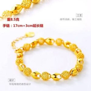 24K Gold Plated Delicate Curve Bracelet - Sand Gold Chain Bracelet for Women (8.13g, 17cm+3cm Extender)