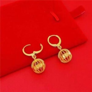 Lucky Hollow Gold Ball Sand Gold Hoop Drop Earrings