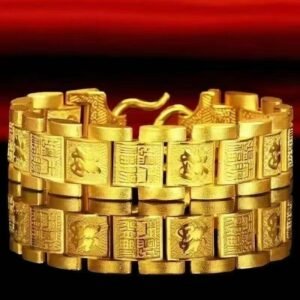 Hundred Blessings Wide Link Bracelet – Sand Gold