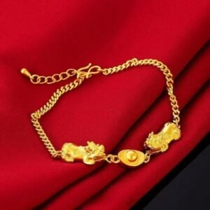 Double Pixiu Wealth Bracelet – Sand Gold